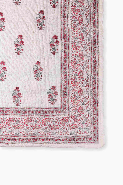 Classy Pink Floral Block print Quilt