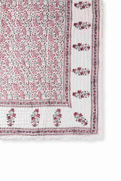 Classy Pink Floral Block print Quilt