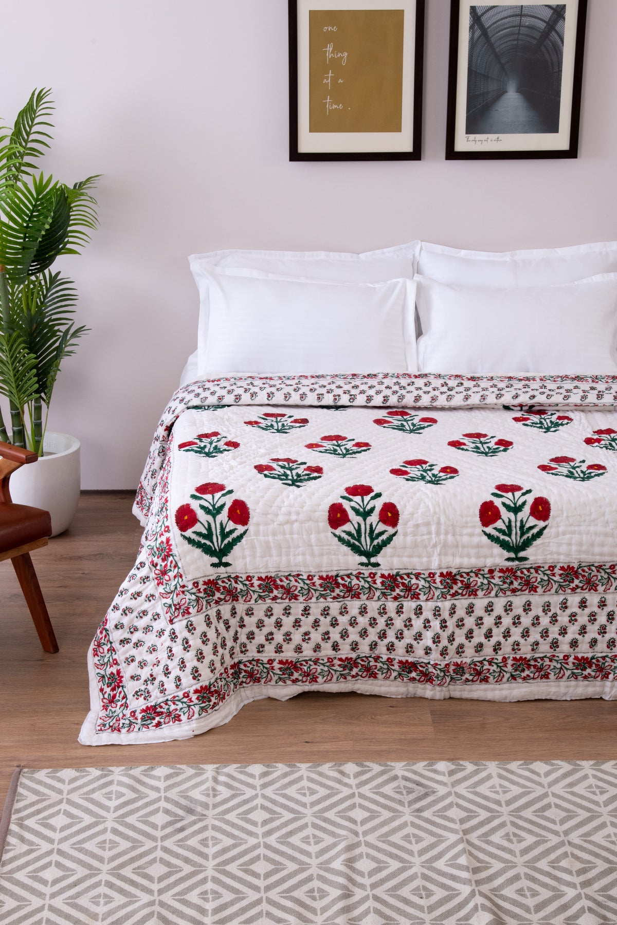 Red Razai Marigold Block print Cotton Jaipuri Razai Ouilt online -Lushfab ...