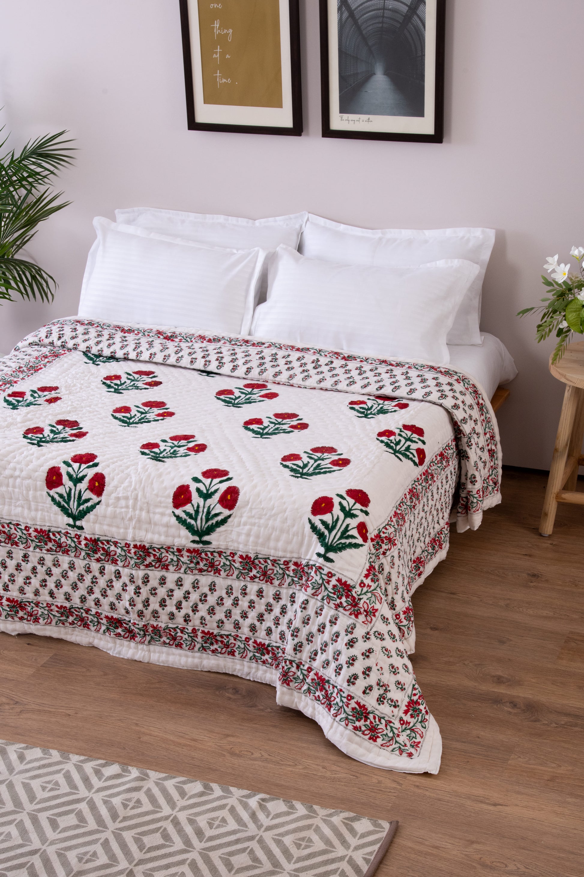 indian block printed jaipuri cotton quilt razai for double bed