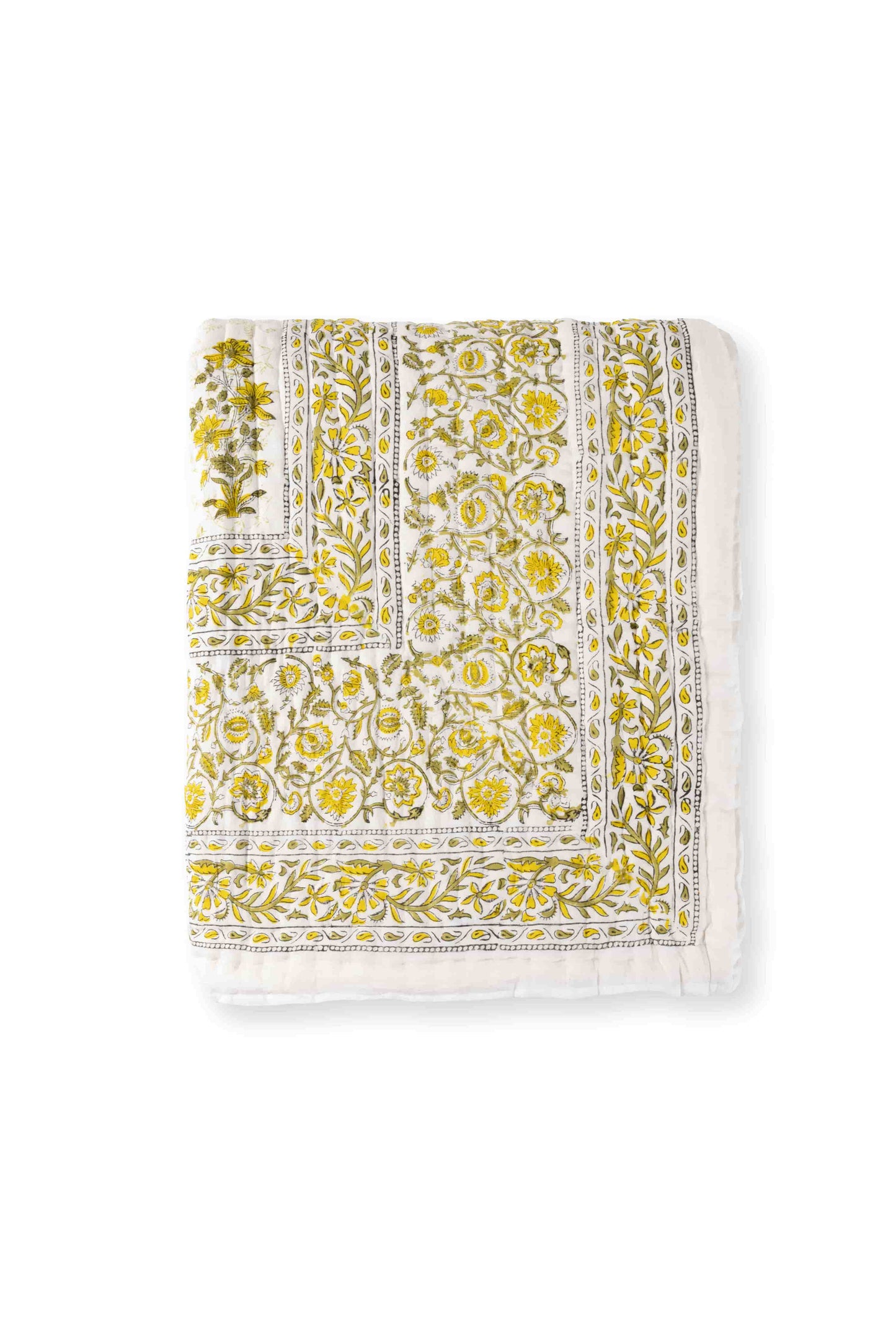 Classy Yellow Floral Block print Quilt