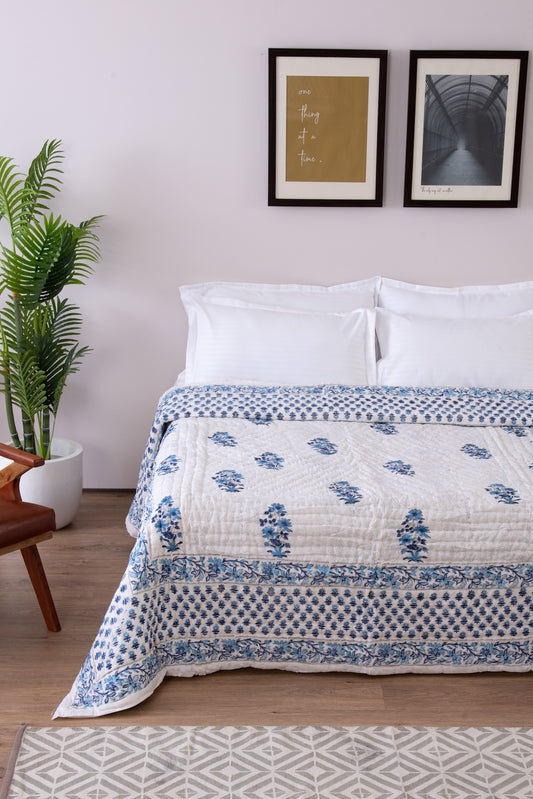 blue tree block print jaipuri razai quilt online double bed