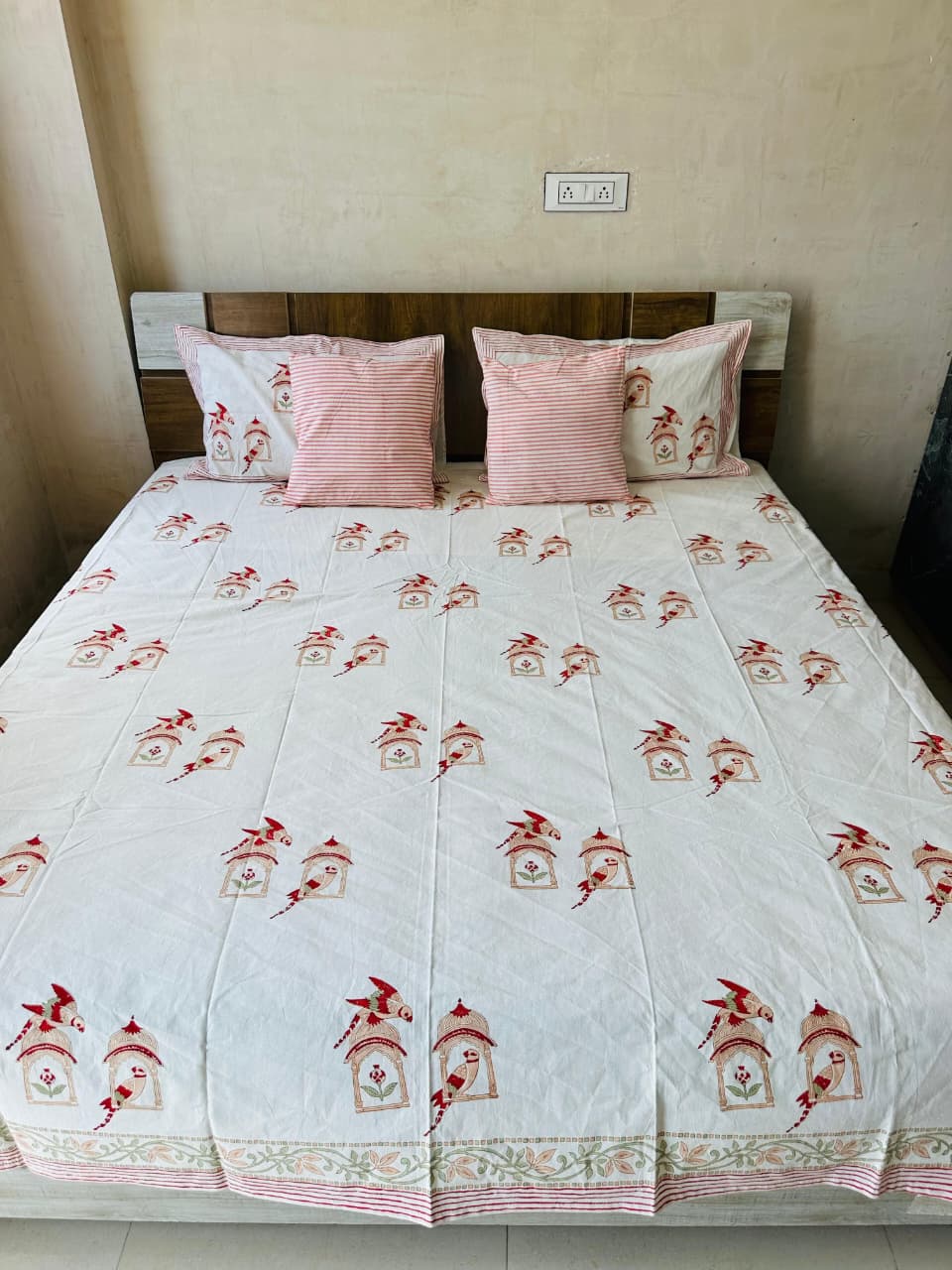Bird Block Print Double Bed Bedsheet