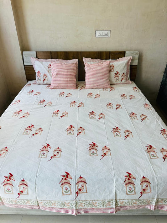 classic Indian floral hand block print double bedsheet ac use