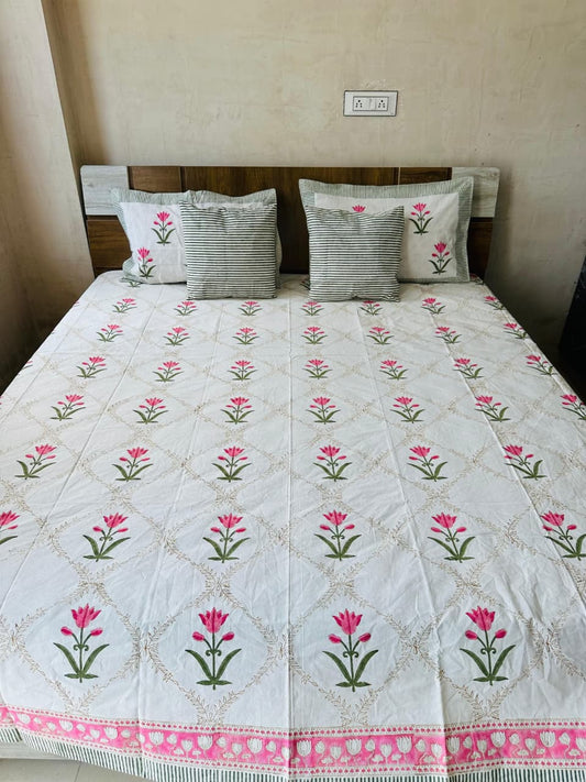 beautiful floral Jaipuri cotton hand block print double bedsheet online