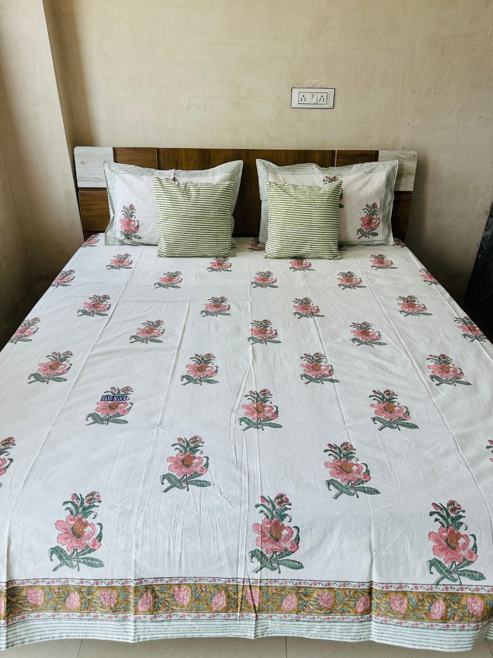 Hibiscus Block Print Double Bed Bedsheet