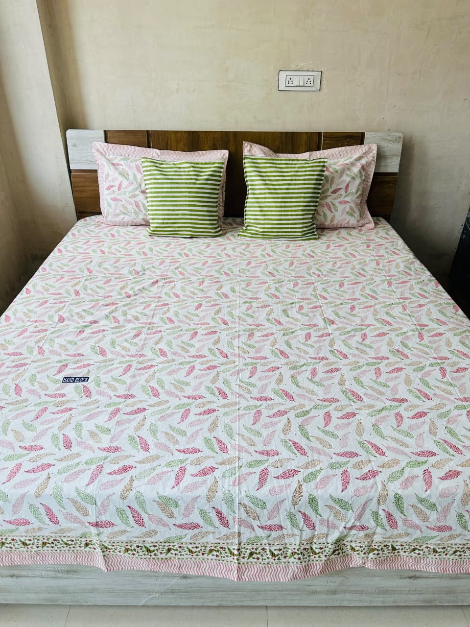 Leaf Block Print Double Bed Bedsheet