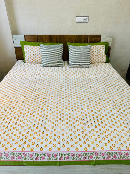 beautiful hand block print cotton double bedsheet 90x108 with 2 pillow covers