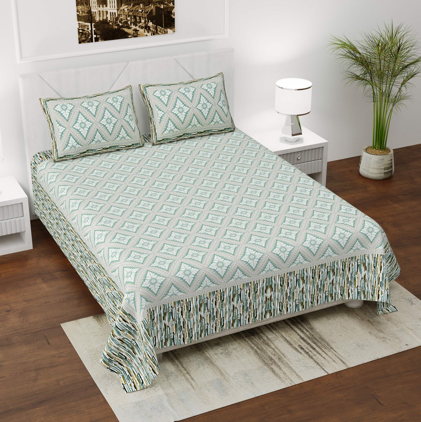 Geometric Jaipuri Bedsheet Double Bed (90x108 inch)