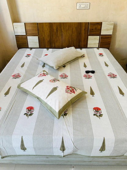 Floral Stripes Premium Bedsheet Double bed (100x108 inch)