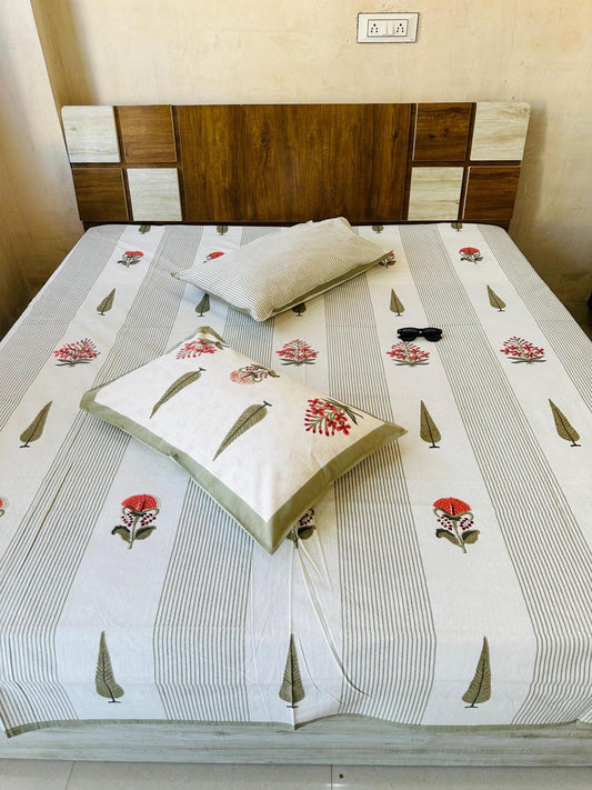 Floral Stripes Premium Bedsheet Double bed (100x108 inch)