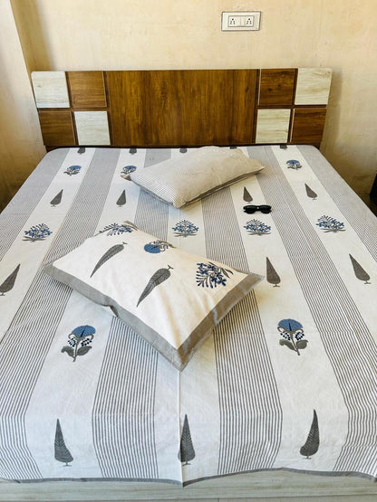 Floral Stripes Premium Bedsheet Double bed (100x108 inch)