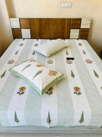 Floral Stripes Premium Bedsheet Double bed (100x108 inch)