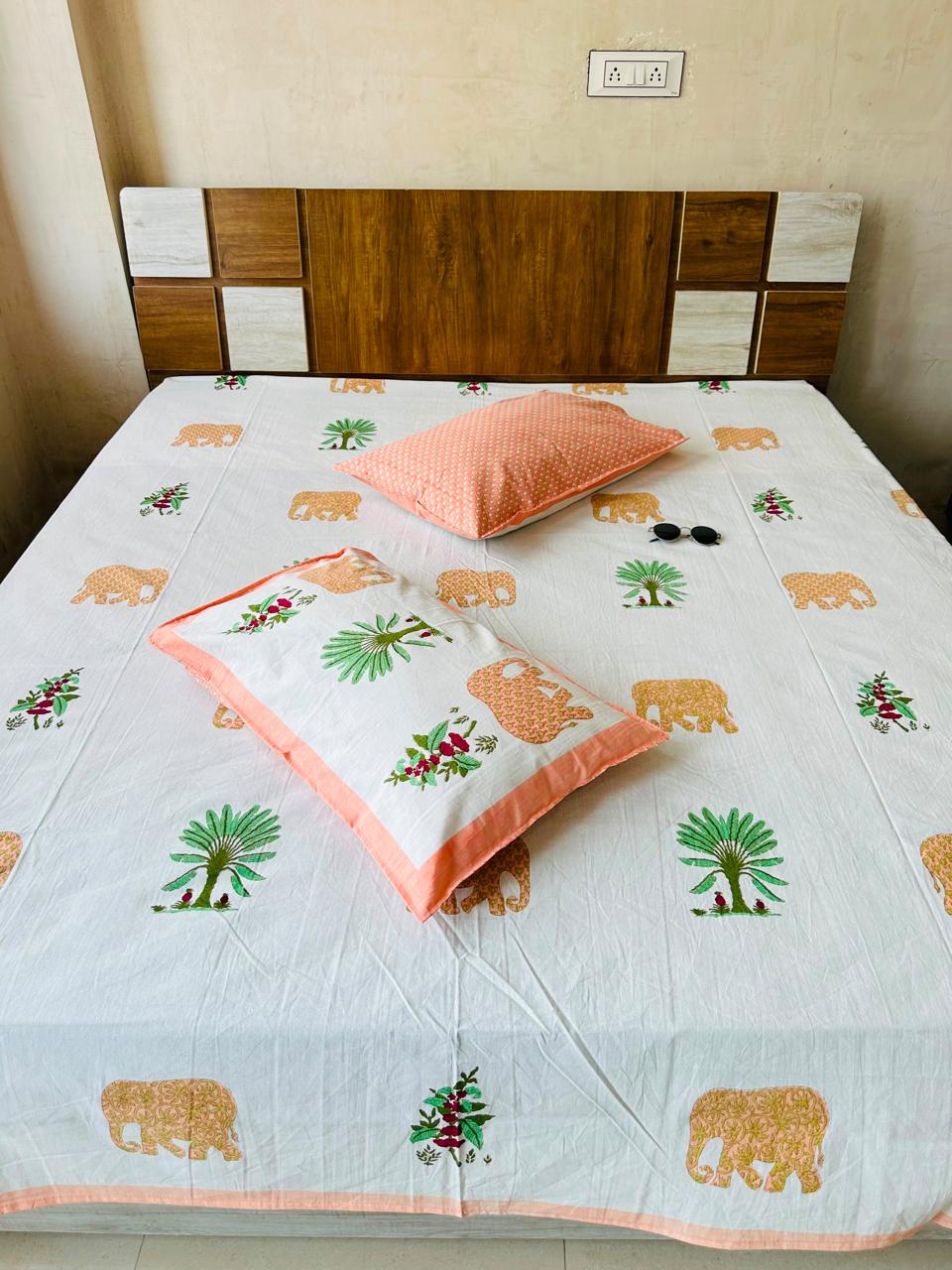Elephant Motif Premium Bedsheet Double bed (100x108 inch)