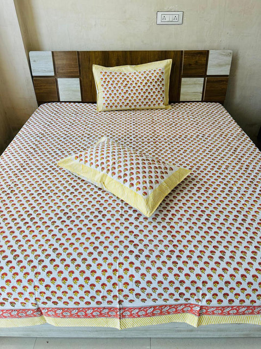 Booti Block Print King-size Bedsheet (108x108 inch)