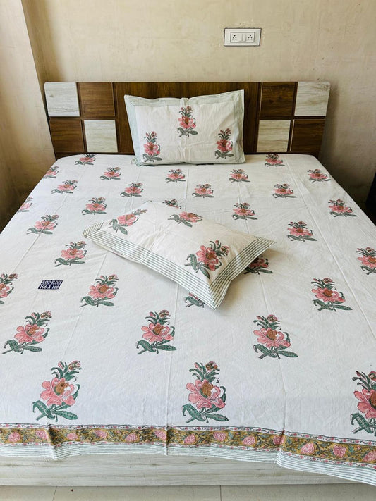Tulip Block Print King-size Bedsheet (108x108 inch)