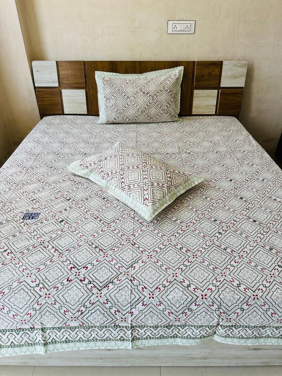 Ethnic Frames Block Print King-size Bedsheet (108x108 inch)