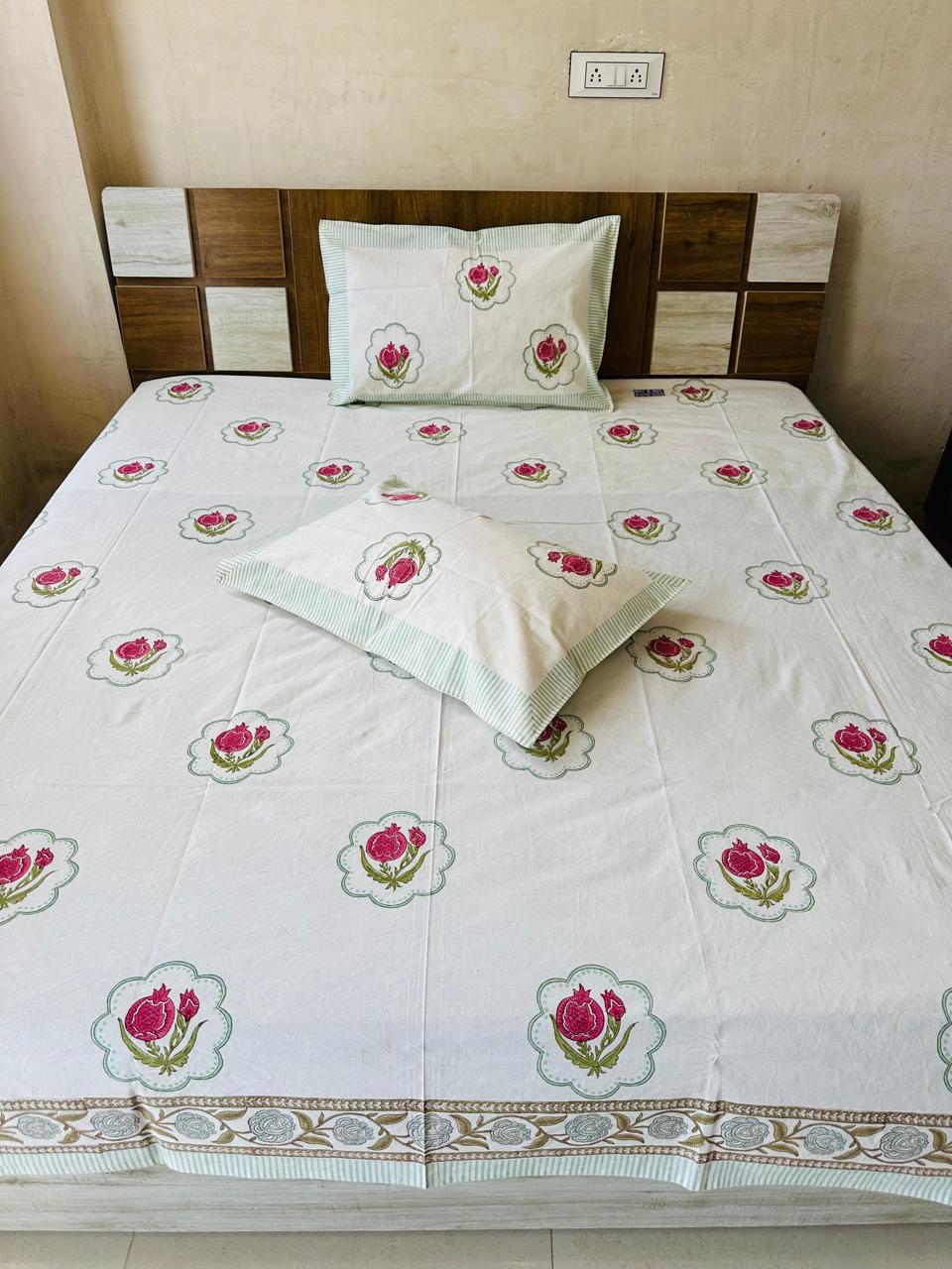 Fruit Block Print King-size Bedsheet (108x108 inch)