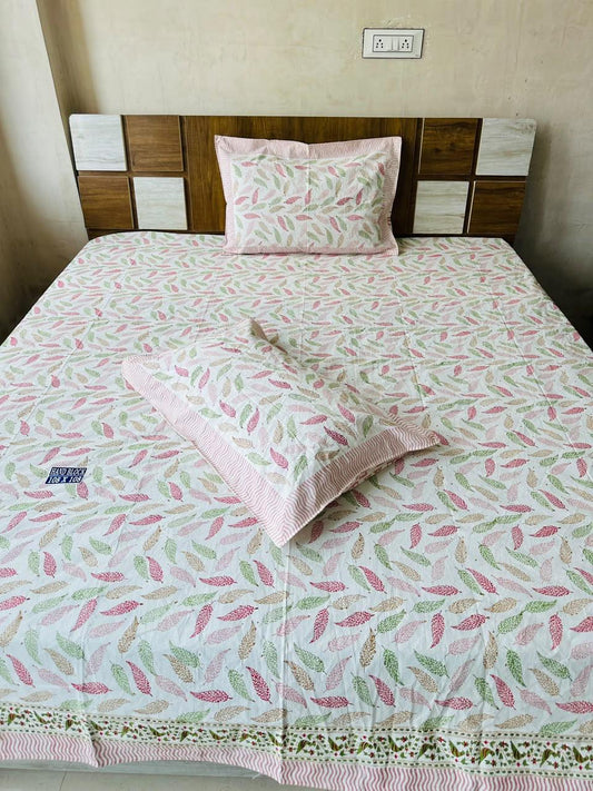 Leaf Block Print King-size Bedsheet (108x108 inch)