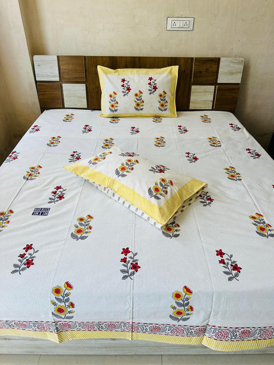 Elegant Block Print King-size Bedsheet (108x108 inch)