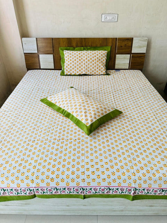 Yellow Booti Block Print King-size Bedsheet (108x108 inch)