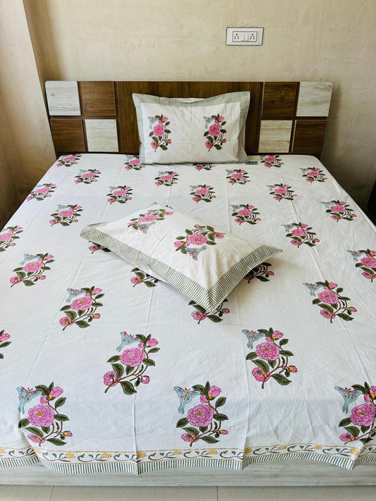 Fairy Pond Block Print King-size Bedsheet (108x108 inch)