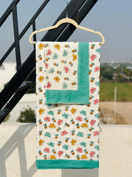 beautiful hand block print cotton kids bedsheet for single bed