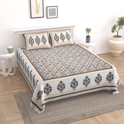Mughal Boota Cotton Jaipuri Bedsheet Double bed (90x108 inch)
