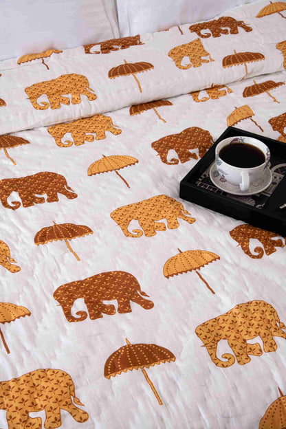 Royal Rust Elephant Jaipuri Quilt