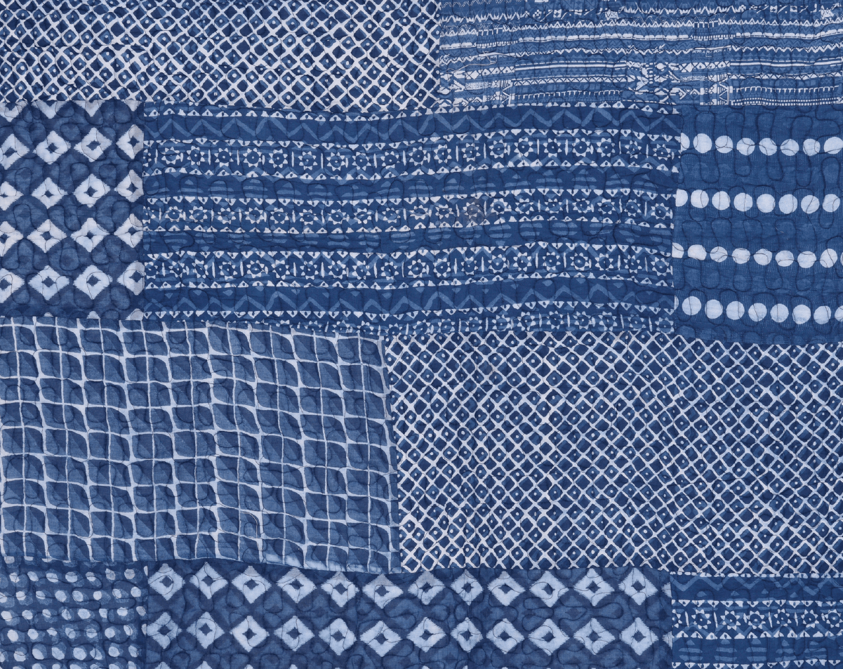 Machine Quilted Indigo Print Cotton Quilt - Lushfab Jaipur