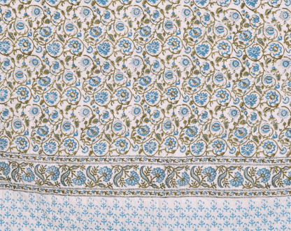 Machine Quilted Blue Sunflower Block Print Cotton Quilt - Lushfab Jaipur
