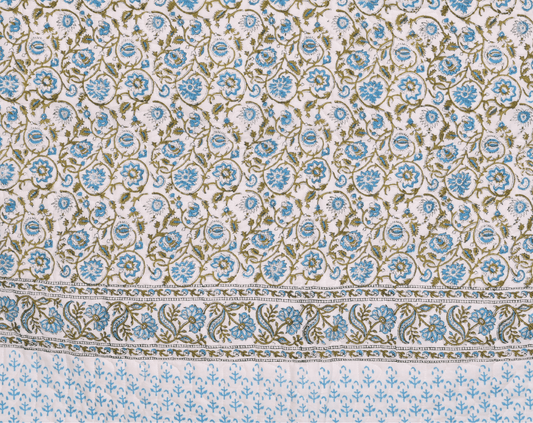 Machine Quilted Blue Sunflower Block Print Cotton Quilt - Lushfab Jaipur