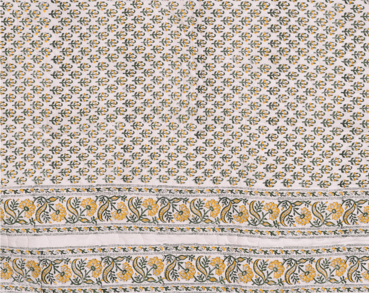 Machine Quilted Sunflower Block Print Cotton Quilt - Lushfab Jaipur