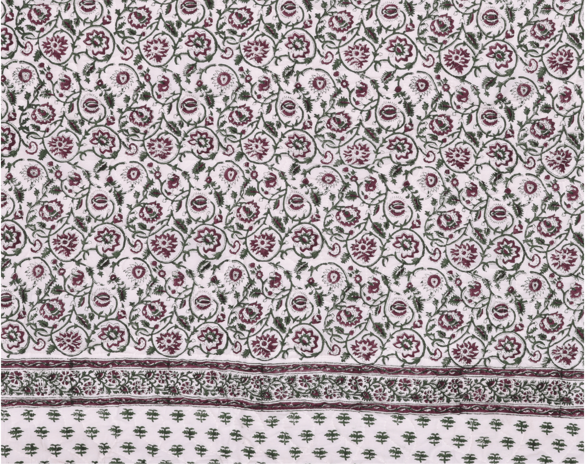 Machine Quilted Dark Purple Flower Block-Print Quilt - Lushfab Jaipur