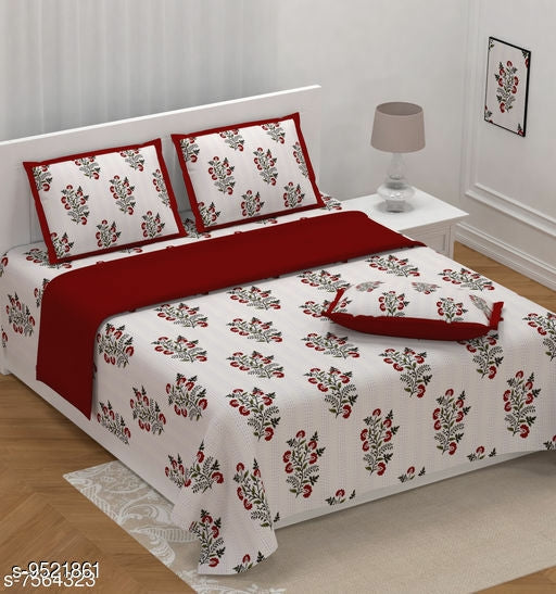 Jaipuri Print Cottn King Size Bed Sheet (108 x 108) inch- Red Flower