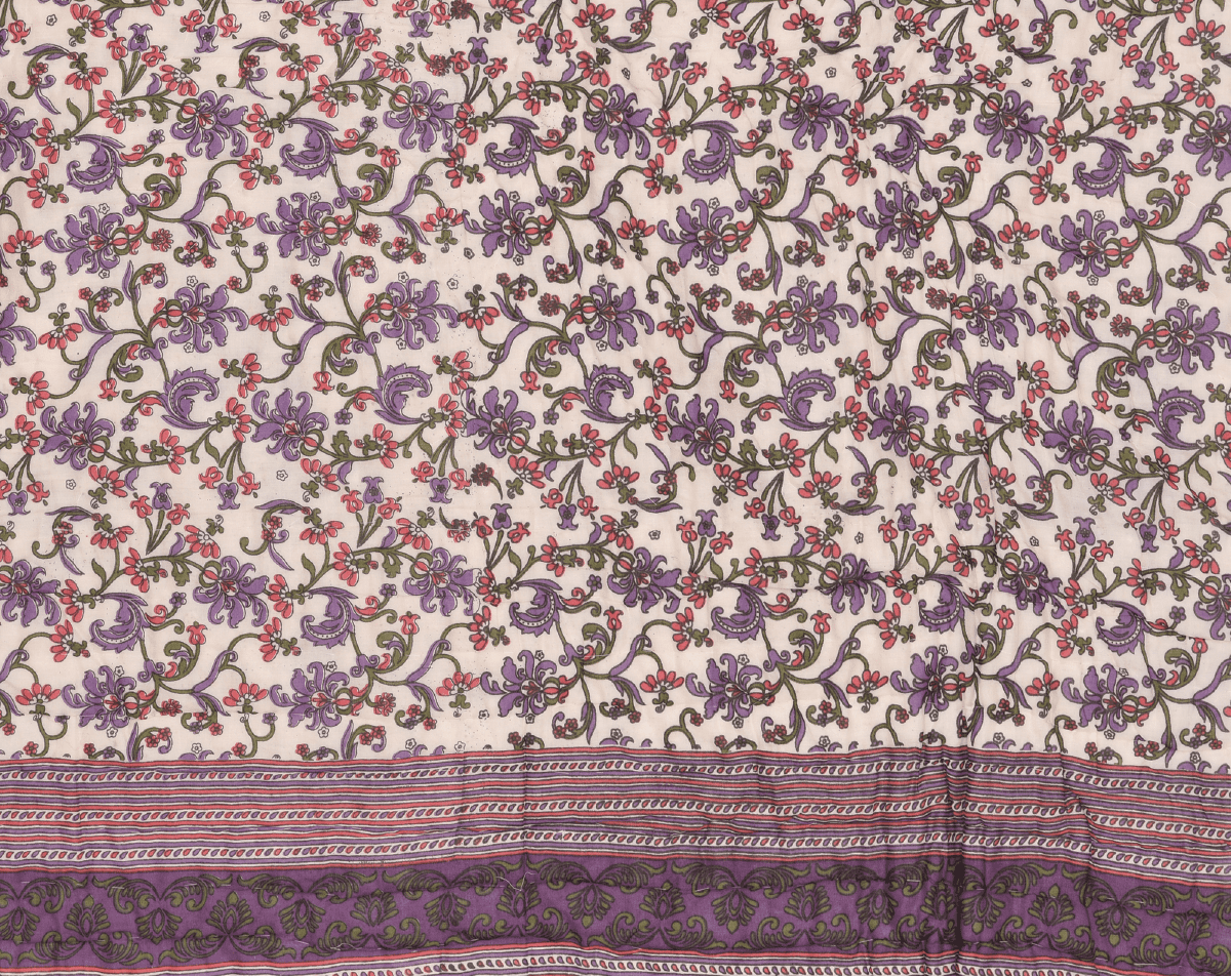 Purple Flower Mughal Print Cotton Razai /Quilt - Lushfab Jaipur