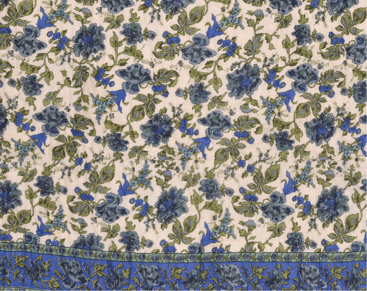 Blue Flower Mughal Print Cotton Razai /Quilt - Lushfab Jaipur