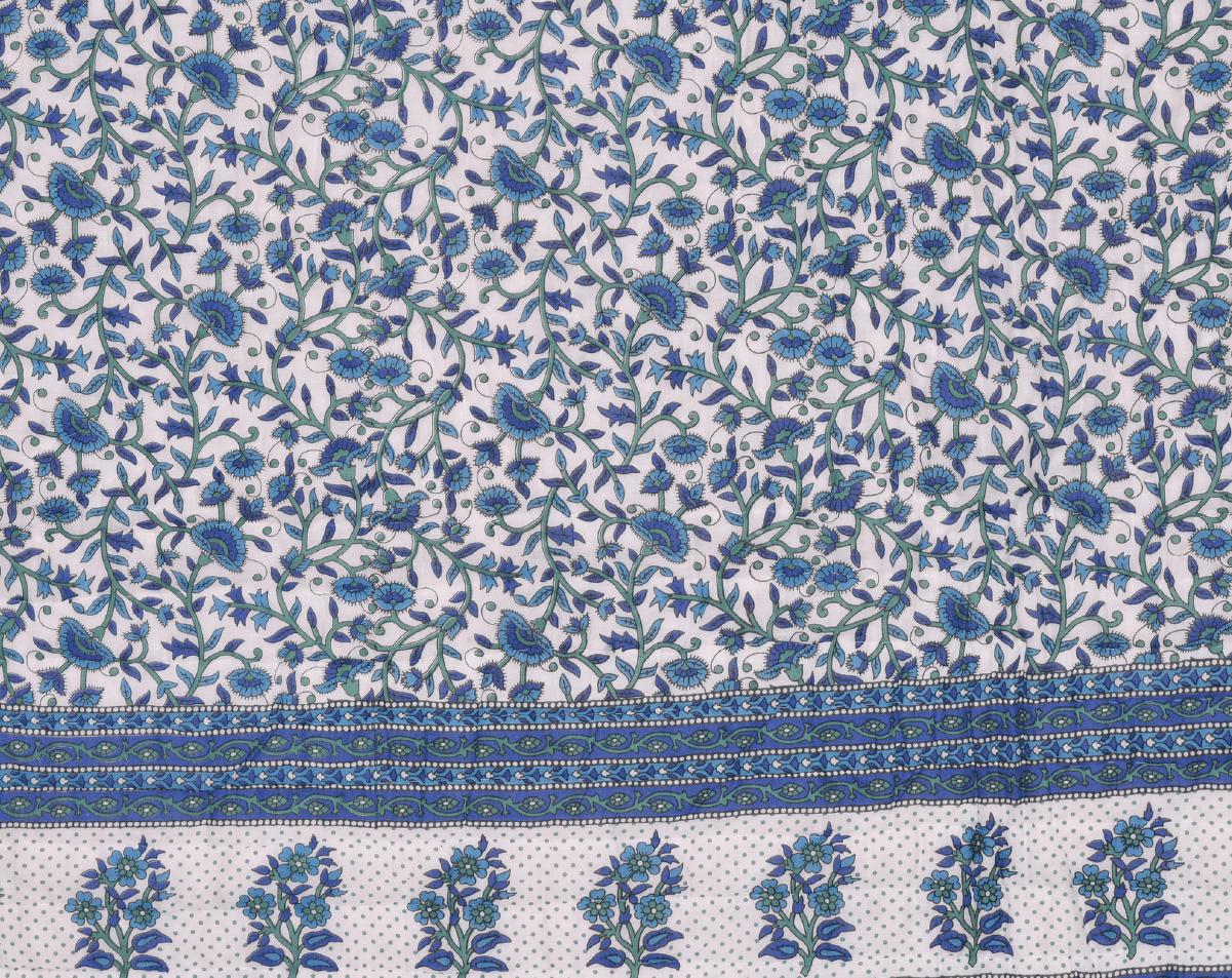 Blue Flower Sanganeri Print, Cotton, Jaipuri Razai /Quilt - Lushfab Jaipur