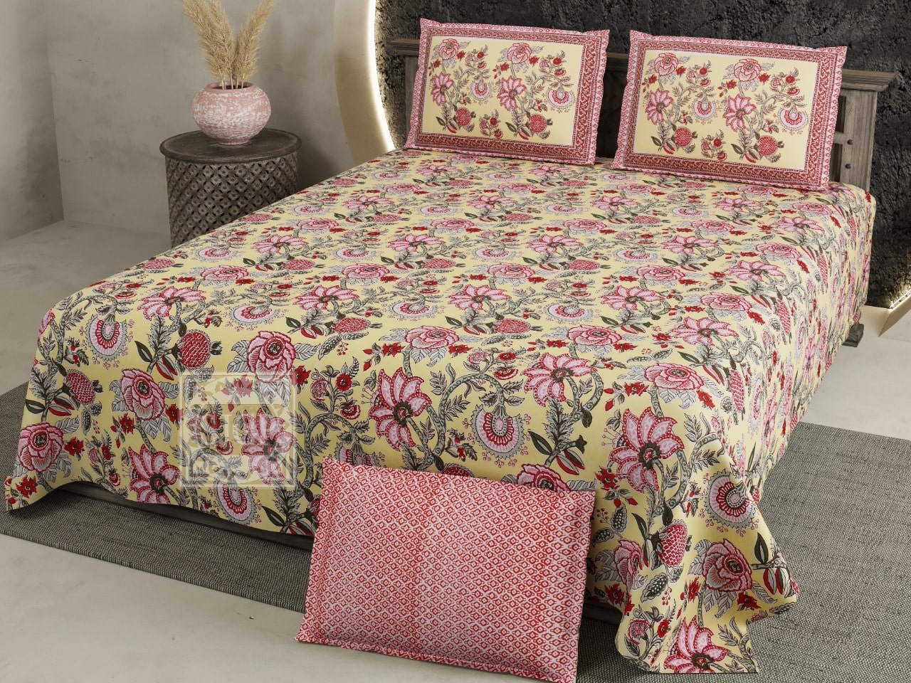 Pure Cotton Jaipuri King Size Bed Sheet (108x108) inch - Jasmine