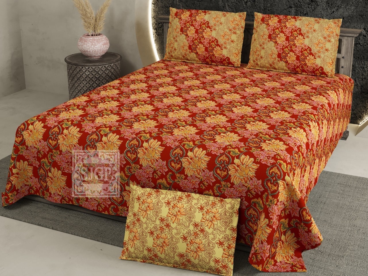 Pure Cotton Jaipuri King Size Bed Sheet (108x108) inch- Ethnic Floral